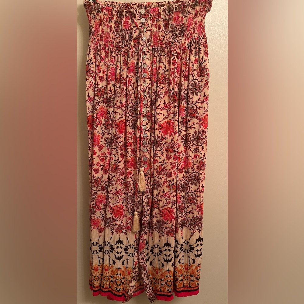 Nicole Miller Red and Cream Floral Maxi Skirt